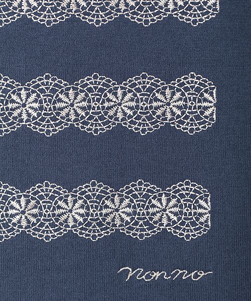 Mademoiselle NON NON / マドモアゼルノンノン Tシャツ | オーガニック天竺 レースボーダー刺繍Tシャツ | 詳細8