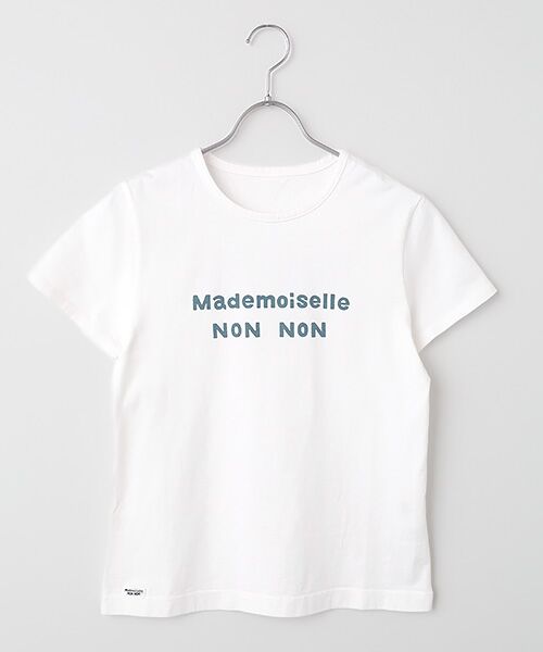 Mademoiselle NON NON / マドモアゼルノンノン Tシャツ | タリイ天竺 1色ロゴプリント半袖Tシャツ(シロ×サックスPT)