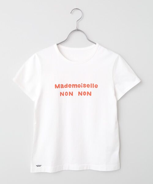 Mademoiselle NON NON / マドモアゼルノンノン Tシャツ | タリイ天竺 1色ロゴプリント半袖Tシャツ(シロ×オレンジPT)
