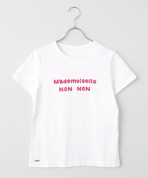 Mademoiselle NON NON / マドモアゼルノンノン Tシャツ | タリイ天竺 1色ロゴプリント半袖Tシャツ(シロ×オペラピンクPT)