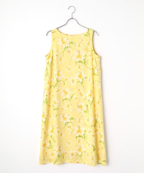 Mademoiselle NON NON / マドモアゼルノンノン ロング・マキシ丈ワンピース | レーヨン ユリプリントワンピース（イエロー）