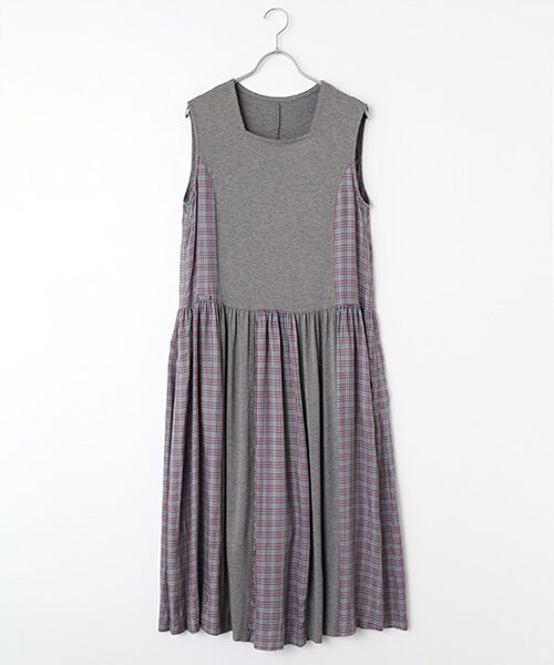 Mademoiselle NON NON / マドモアゼルノンノン ロング・マキシ丈ワンピース | レーヨンテンセルTOPベア天竺 スクエアネックワンピース【ノースリーブ】（ＴＯＰグレー）