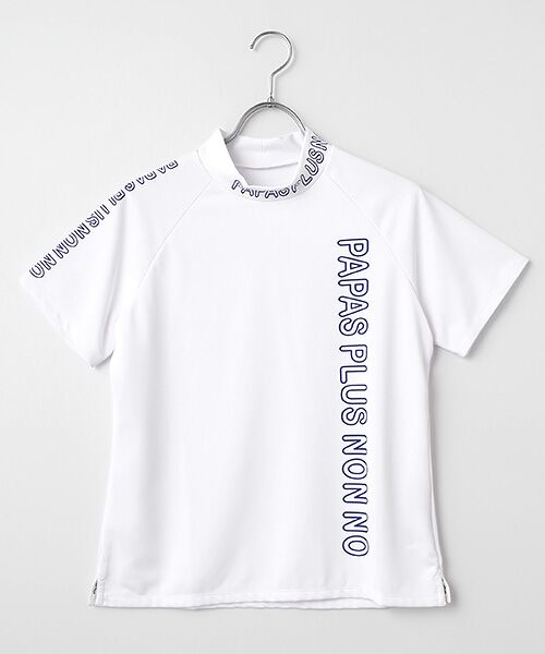 Mademoiselle NON NON / マドモアゼルノンノン カットソー | レディースGOLF エステルエコメッシュ ロゴ入りモックネックTシャツ（シロ）