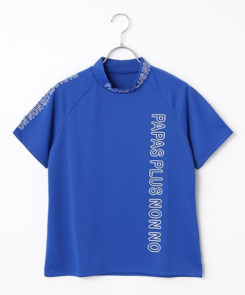 Mademoiselle NON NON / マドモアゼルノンノン カットソー | レディースGOLF エステルエコメッシュ ロゴ入りモックネックTシャツ（ブルー）