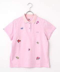 Mademoiselle NON NON / マドモアゼルノンノン ポロシャツ | レディースGOLF クールマックス交編鹿の子シルケット加工 飛び柄刺繍入り半袖ポロシャツ