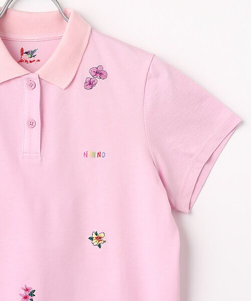Mademoiselle NON NON / マドモアゼルノンノン ポロシャツ | レディースGOLF クールマックス交編鹿の子シルケット加工 飛び柄刺繍入り半袖ポロシャツ | 詳細2