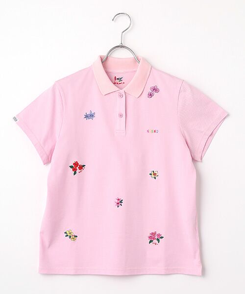 Mademoiselle NON NON / マドモアゼルノンノン ポロシャツ | レディースGOLF クールマックス交編鹿の子シルケット加工 飛び柄刺繍入り半袖ポロシャツ（ピンク）