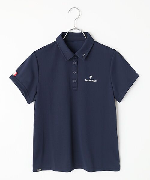 Mademoiselle NON NON / マドモアゼルノンノン ポロシャツ | レディースGOLF フルダル・バックハニカム 台衿付き半袖ポロシャツ（ネイビー）