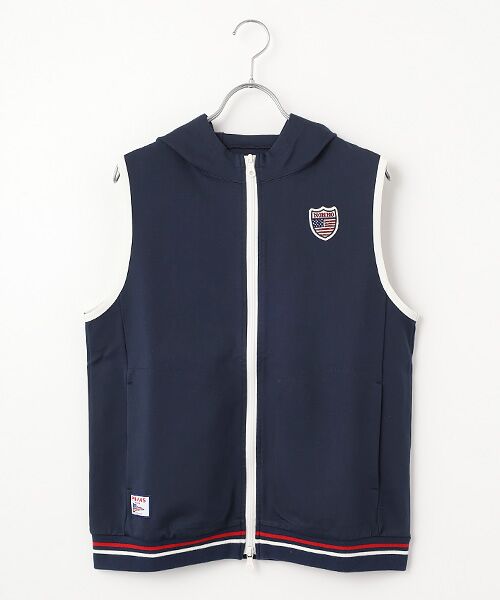 Mademoiselle NON NON / マドモアゼルノンノン ベスト | レディースGOLF ハイテンションポンチ フード付きベスト（ネイビー）