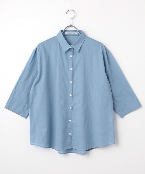 Mademoiselle NON NON / マドモアゼルノンノン シャツ・ブラウス | カラミジャガードシャツ[8分袖]（ブルー）