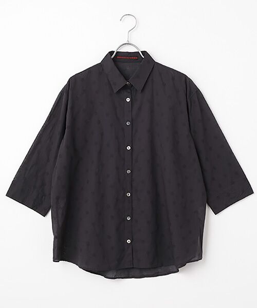 Mademoiselle NON NON / マドモアゼルノンノン シャツ・ブラウス | カラミジャガードシャツ[8分袖]（クロ）