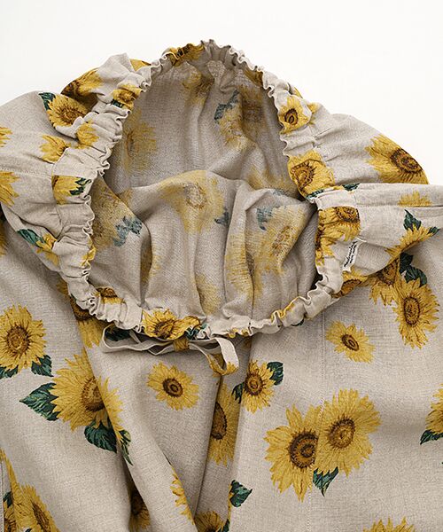 Mademoiselle NON NON / マドモアゼルノンノン ロング・マキシ丈スカート | リネンプリント SUNFLOWER柄ギャザーフレアースカート | 詳細4