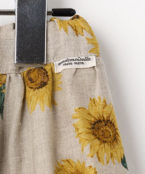 Mademoiselle NON NON / マドモアゼルノンノン ロング・マキシ丈スカート | リネンプリント SUNFLOWER柄ギャザーフレアースカート | 詳細5