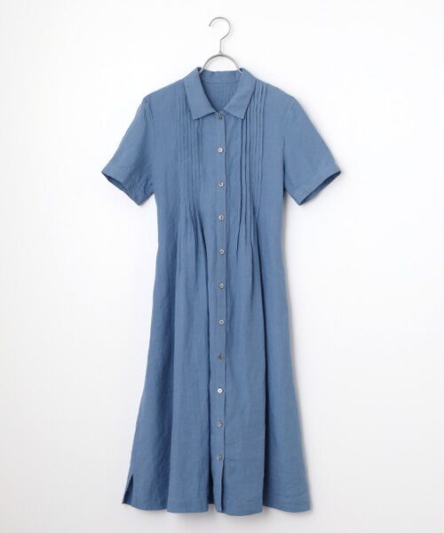 Mademoiselle NON NON / マドモアゼルノンノン ロング・マキシ丈ワンピース | リネンシャンブレー シャツカラーワンピース（ヒヤシンスブルー）
