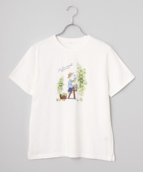Mademoiselle NON NON / マドモアゼルノンノン Tシャツ | コンパクトヤーンエアロシフォン加工 レモンベアプリントTシャツ（シロ）