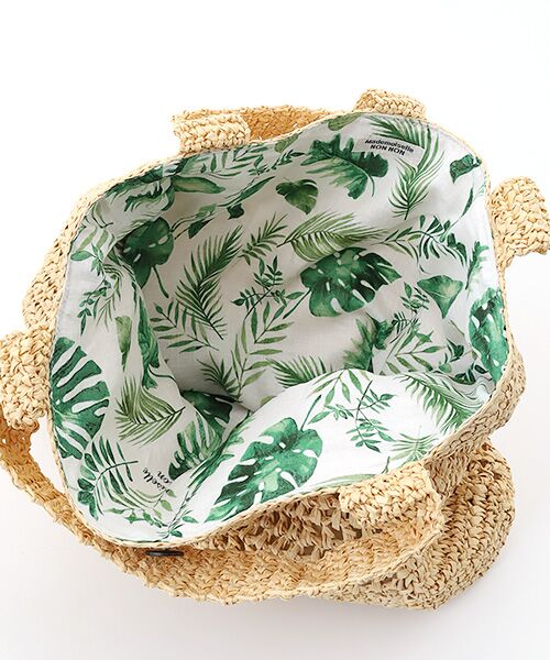 Mademoiselle NON NON / マドモアゼルノンノン かごバック | リーフプリントライニング ラフィアバッグ | 詳細5