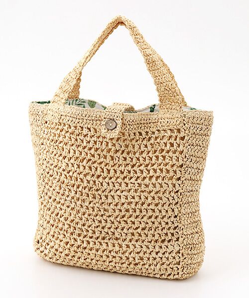 Mademoiselle NON NON / マドモアゼルノンノン かごバック | リーフプリントライニング ラフィアバッグ（シロ）