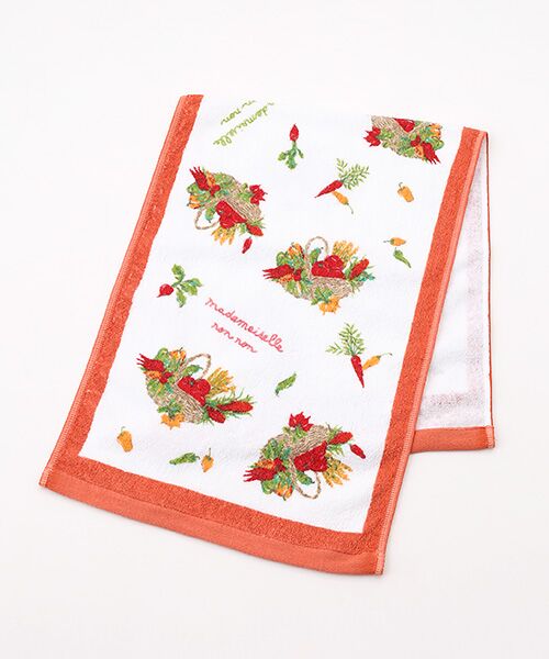 Mademoiselle NON NON / マドモアゼルノンノン タオル | ベジタブルバスケットプリント フェイスタオル（オレンジ系）