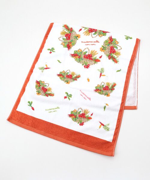 Mademoiselle NON NON / マドモアゼルノンノン タオル | ベジタブルバスケットプリント バスタオル（オレンジ系）