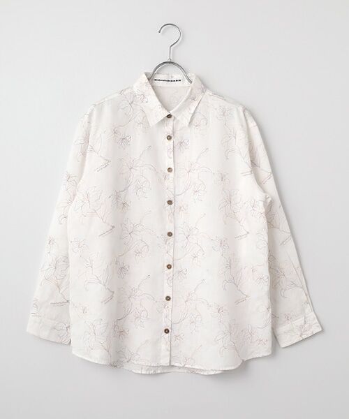 Mademoiselle NON NON / マドモアゼルノンノン シャツ・ブラウス | フレンチリネン リリー刺繍シャツ（シロ）