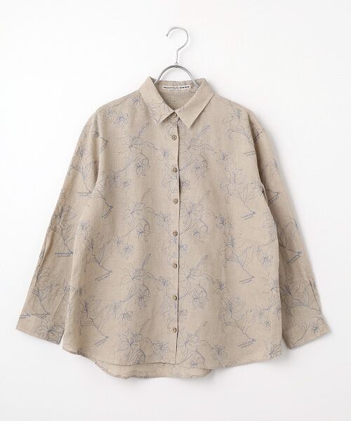 Mademoiselle NON NON / マドモアゼルノンノン シャツ・ブラウス | フレンチリネン リリー刺繍シャツ（キナリ）