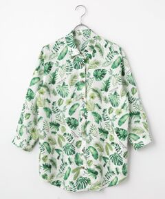 Mademoiselle NON NON / マドモアゼルノンノン シャツ・ブラウス | リーフプリント チュニックシャツ[8分袖]