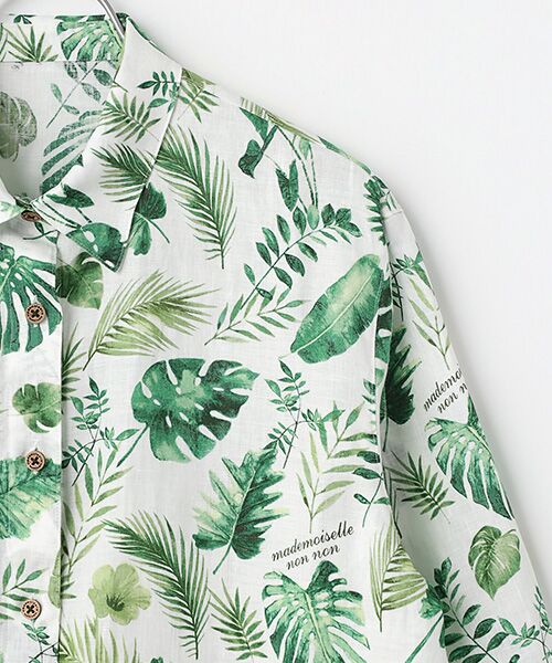 Mademoiselle NON NON / マドモアゼルノンノン シャツ・ブラウス | リーフプリント チュニックシャツ[8分袖] | 詳細2