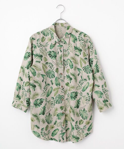 Mademoiselle NON NON / マドモアゼルノンノン シャツ・ブラウス | リーフプリント チュニックシャツ[8分袖]（キナリ）