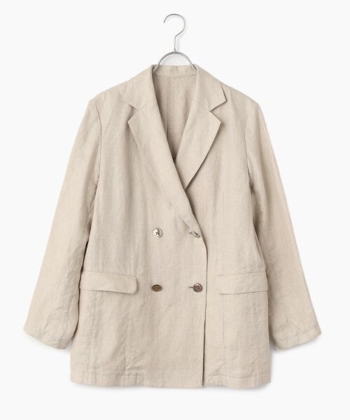 Mademoiselle NON NON / マドモアゼルノンノン テーラードジャケット | ノルマンディリネン ロング丈ダブルジャケット（キナリ）