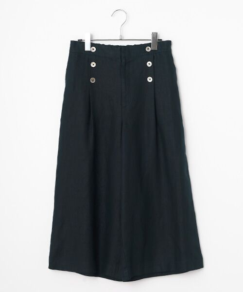 Mademoiselle NON NON / マドモアゼルノンノン ショート・ハーフ・半端丈パンツ | ノルマンディリネン マリン風キュロットパンツ[6分丈]（ダークネイビー）