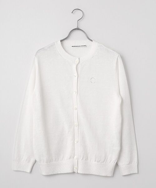 Mademoiselle NON NON / マドモアゼルノンノン カーディガン・ボレロ | ユーロリネンウオッシャブル天竺10G クルーネックカーディガン[9分袖]（シロ）