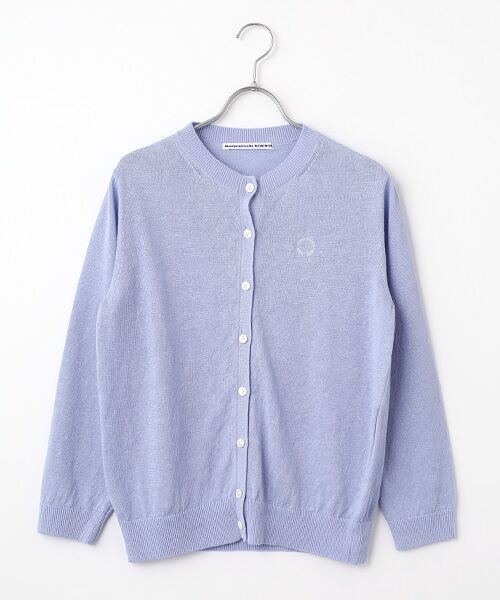 Mademoiselle NON NON / マドモアゼルノンノン カーディガン・ボレロ | ユーロリネンウオッシャブル天竺10G クルーネックカーディガン[9分袖]（ライトブルー）
