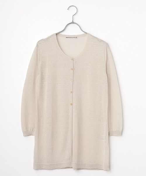 Mademoiselle NON NON / マドモアゼルノンノン カーディガン・ボレロ | リネンクロスウオッシャブルWカバー ロングカーディガン[8分袖]（ベージュ）