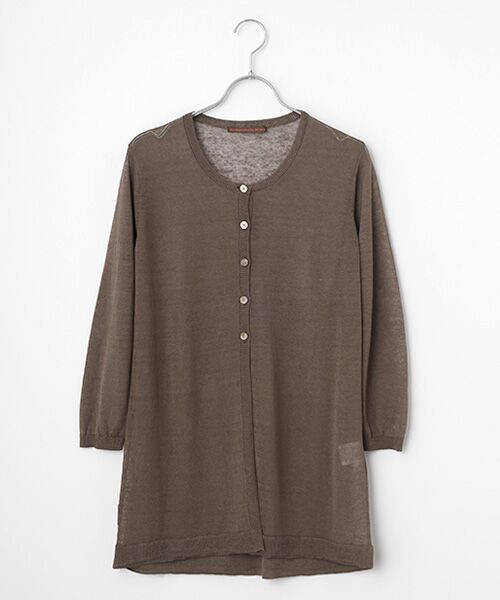 Mademoiselle NON NON / マドモアゼルノンノン カーディガン・ボレロ | リネンクロスウオッシャブルWカバー ロングカーディガン[8分袖]（ブラウン）