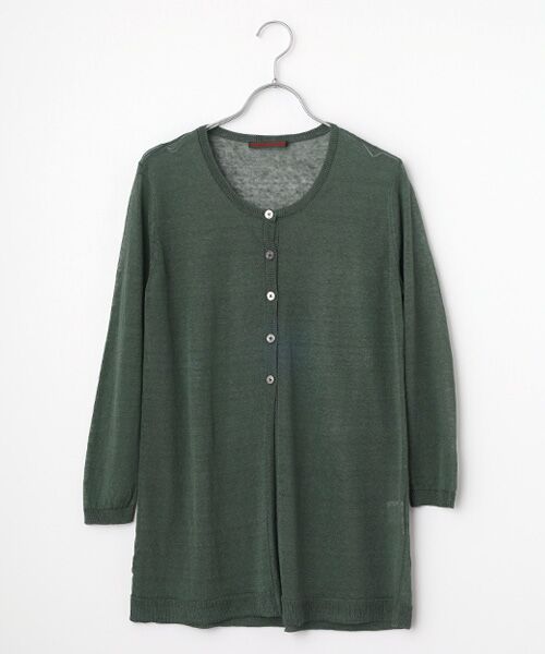 Mademoiselle NON NON / マドモアゼルノンノン カーディガン・ボレロ | リネンクロスウオッシャブルWカバー ロングカーディガン[8分袖]（スモークカーキ）