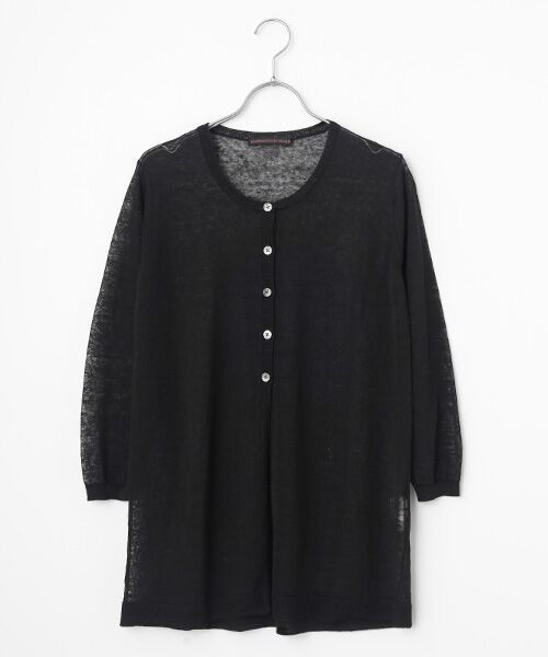 Mademoiselle NON NON / マドモアゼルノンノン カーディガン・ボレロ | リネンクロスウオッシャブルWカバー ロングカーディガン[8分袖]（クロ）