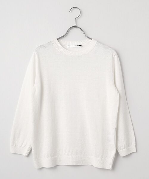 Mademoiselle NON NON / マドモアゼルノンノン ニット・セーター | ユーロリネンウオッシャブル天竺10G クルーネックニット[8分袖]（シロ）