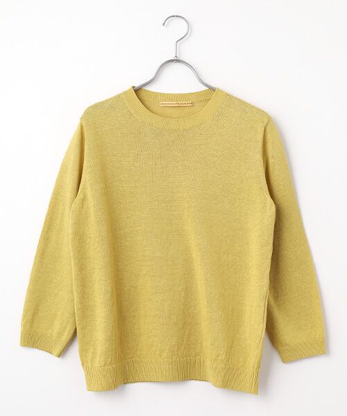 Mademoiselle NON NON / マドモアゼルノンノン ニット・セーター | ユーロリネンウオッシャブル天竺10G クルーネックニット[8分袖]（イエロー）