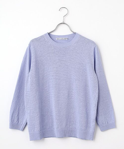 Mademoiselle NON NON / マドモアゼルノンノン ニット・セーター | ユーロリネンウオッシャブル天竺10G クルーネックニット[8分袖]（ライトブルー）