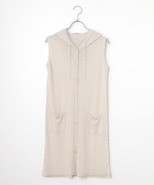 Mademoiselle NON NON / マドモアゼルノンノン ベスト | リネンクロスウオッシャブルWカバー フード付きベスト（ベージュ）