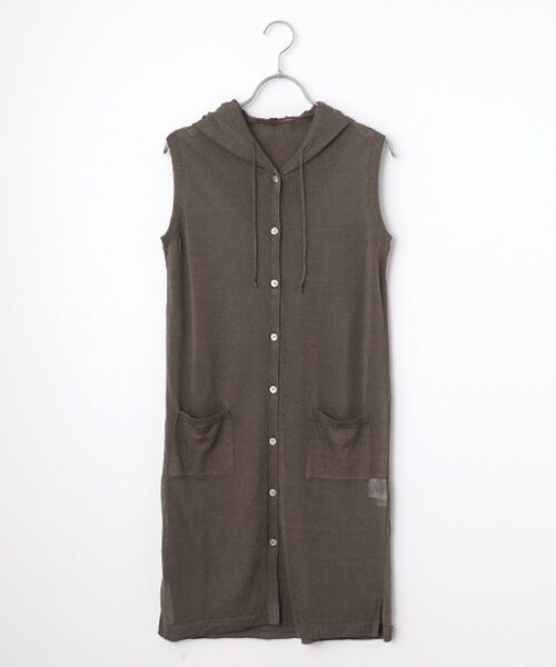 Mademoiselle NON NON / マドモアゼルノンノン ベスト | リネンクロスウオッシャブルWカバー フード付きベスト（ブラウン）