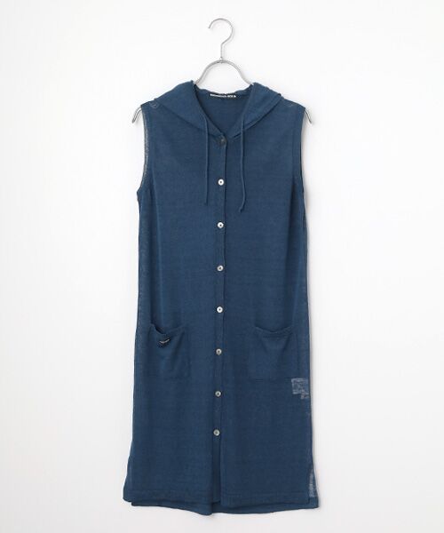 Mademoiselle NON NON / マドモアゼルノンノン ベスト | リネンクロスウオッシャブルWカバー フード付きベスト（デニム）