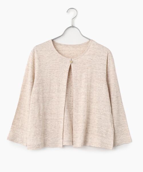 Mademoiselle NON NON / マドモアゼルノンノン カーディガン・ボレロ | ウオッシャブルリネンTOP天竺 カーディガン[8分袖]（TOPサンドベージュ）