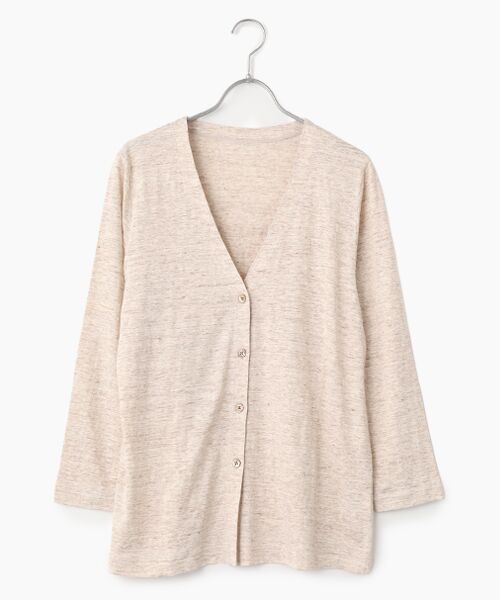 Mademoiselle NON NON / マドモアゼルノンノン カーディガン・ボレロ | ウオッシャブルリネンTOP天竺 Vネックカーディガン（TOPサンドベージュ）