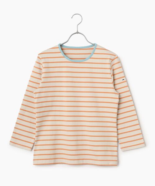 Mademoiselle NON NON / マドモアゼルノンノン Tシャツ | 度詰天竺 ボーダーTシャツ[8分袖]（ベージュ×アプリコット）