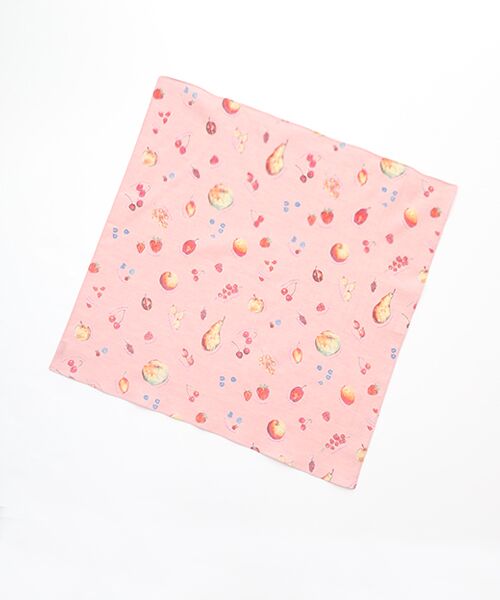 Mademoiselle NON NON / マドモアゼルノンノン ハンカチ | トップボーダー フルーツプリント柄ハンカチ（ベビーピンク）