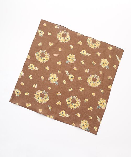 Mademoiselle NON NON / マドモアゼルノンノン ハンカチ | フラワーリースブーケプリントハンカチ（ブラウン）