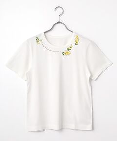 Mademoiselle NON NON / マドモアゼルノンノン Tシャツ | エアーコットン天竺 ミモザモチーフプリントTシャツ