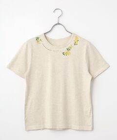 Mademoiselle NON NON / マドモアゼルノンノン Tシャツ | エアーコットン天竺 ミモザモチーフプリントTシャツ