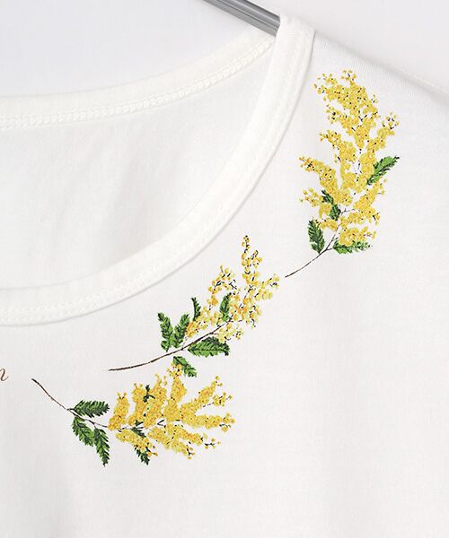 Mademoiselle NON NON / マドモアゼルノンノン Tシャツ | エアーコットン天竺 ミモザモチーフプリントTシャツ | 詳細1